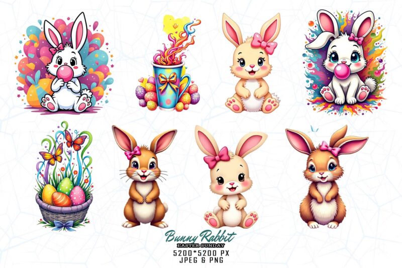 Popular Easter Sunday Bunny t-shirt design bundle of 20 designs – download instantly