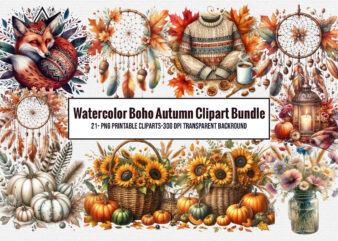 Watercolor Boho Autumn Clipart Bundle