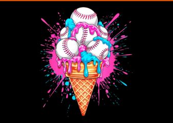 Baseball Ice Cream Drip PNG, Sport Game Day Baseball Mom PNG