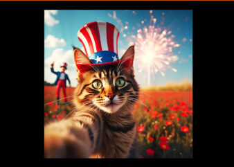 Cat Selfie 4th Of July American Flag Patriotic USA Cat PNG
