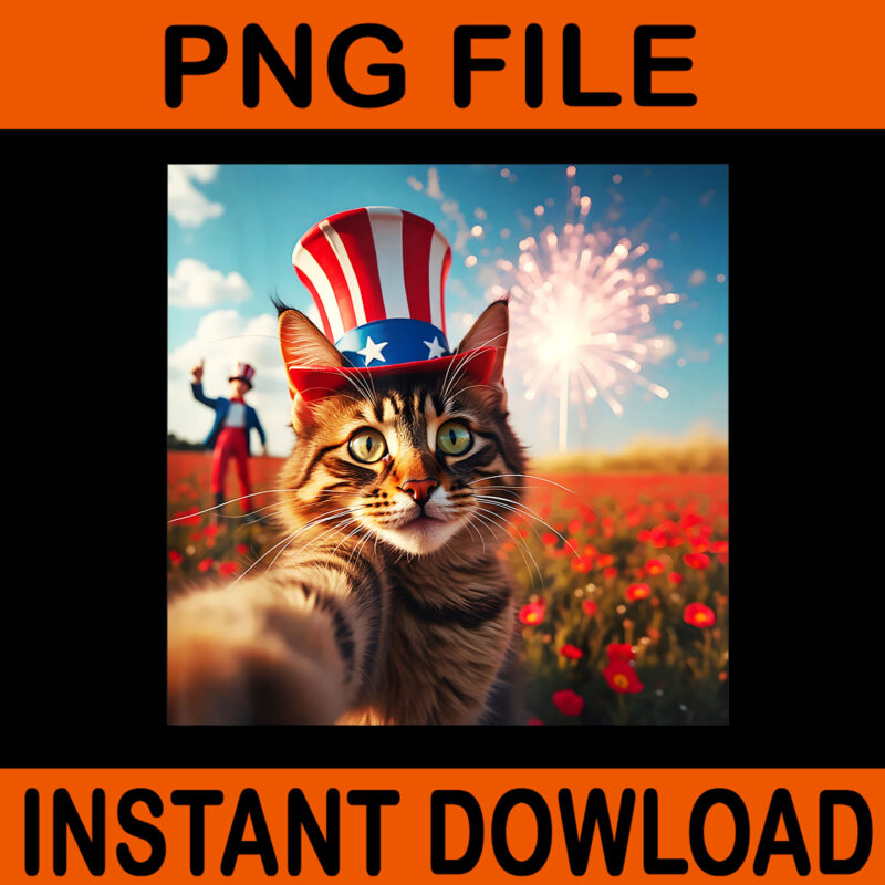 Cat Selfie 4th Of July American Flag Patriotic USA Cat PNG