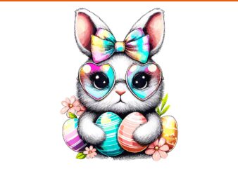 Easter Day Cute Rabbit Face Tie Dye Eggs PNG