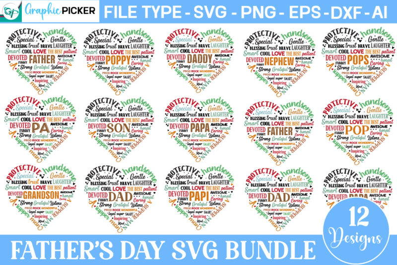 Father’s Day Heart Shape SVG Bundle, Fathers Day Heart, Fathers Day SVG