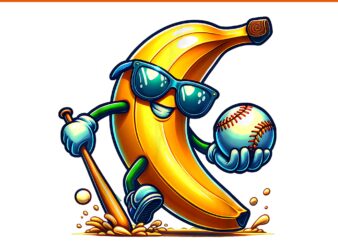 Banana Playing Baseball PNG, Funny Fruit Lover Baseball Player PNG