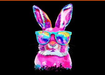 Bunny Face With Tie Dye Glasses Happy Easter Day PNG
