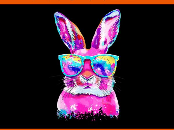 Bunny face with tie dye glasses happy easter day png t shirt template