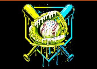 Baseball Drip Boys PNG, Ice Cream Drip Youth Sport Game Day PNG, Baseball Dripping Ice Cream PNG