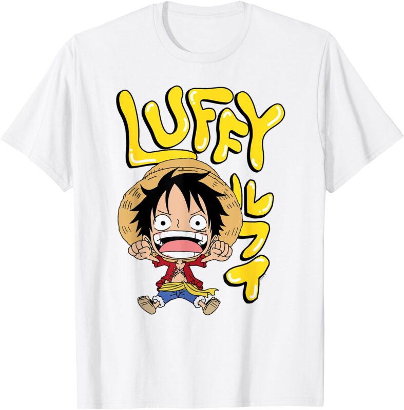 Anime Luffy Chibi with Bubble Letters T-Shirt