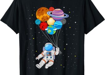 Astronaut Holding Planet Space Art for Boys Girls STEM Kids T-Shirt