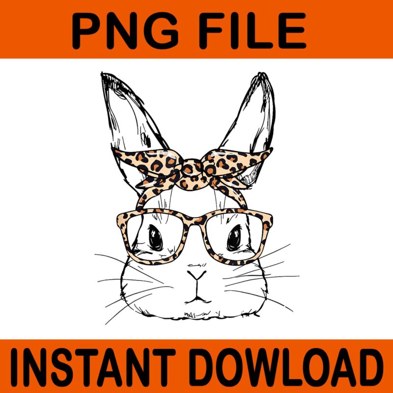 Bunny Face Leopard Glasses Bandana Easter Day PNG