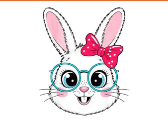 Bunny Rabbit Face Coquette Bow Glasses Easter Day PNG