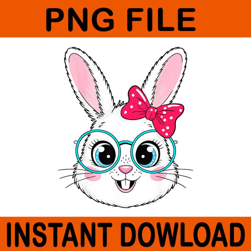Bunny Rabbit Face Coquette Bow Glasses Easter Day PNG