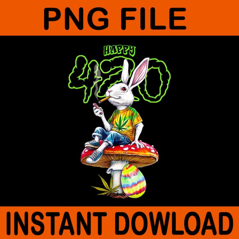 Easter Smoking Weed PNG, Happy 420 Pot Marijuana Rabbit PNG