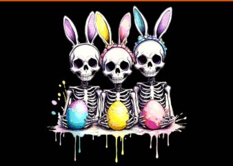 Easter Day Skeleton PNG, Easter Skeleton Bunny Ears Eggs Basket PNG