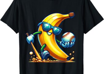 Banana Playing Baseball Funny Fruit Lover Baseball Player T-Shirt