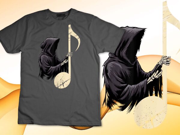 Funny music note grim reaper music lover t-shirt design