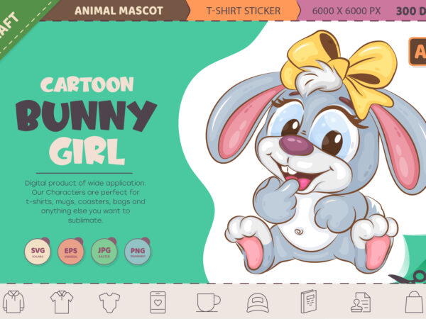 Cartoon bunny girl. t-shirt, png, svg.