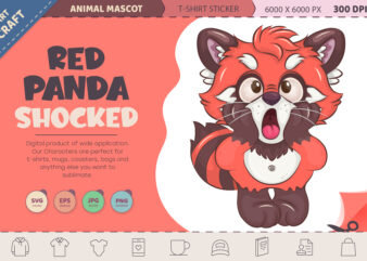 Cartoon Red Panda Shocked. T-Shirt, PNG, SVG.