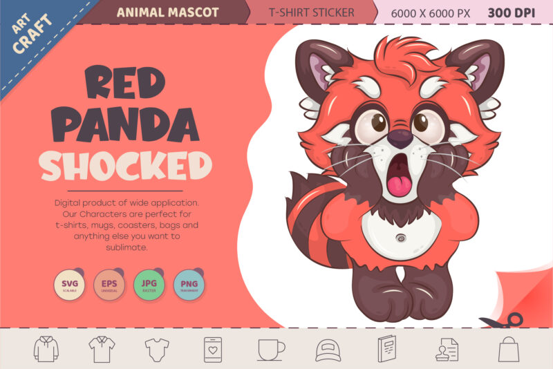 Cartoon Red Panda Shocked. T-Shirt, PNG, SVG.