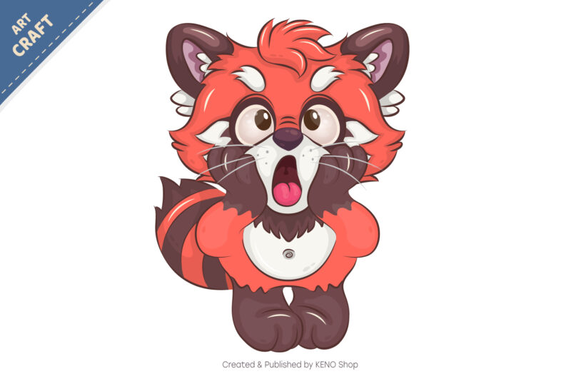 Cartoon Red Panda Shocked. T-Shirt, PNG, SVG.