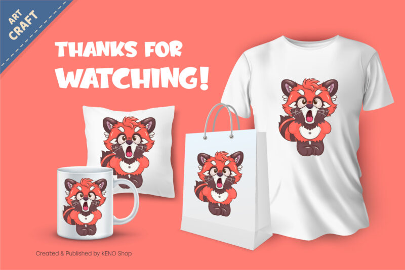 Cartoon Red Panda Shocked. T-Shirt, PNG, SVG.
