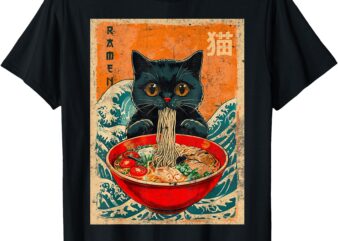 Cat Ramen Japanese Anime Shirt Funny Graphic Tees Kawaii Cat T-Shirt