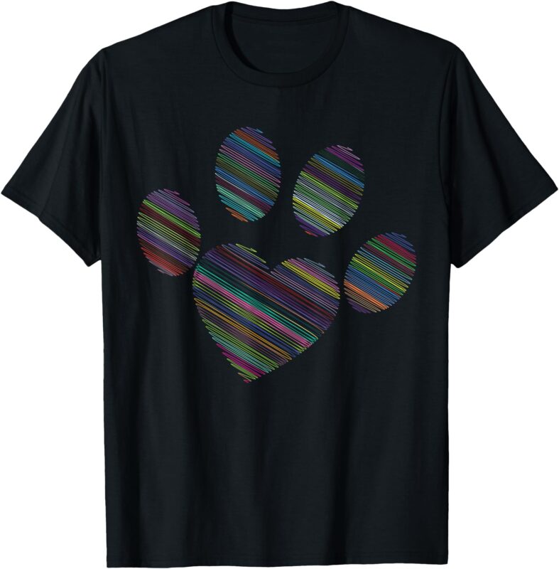 Colorful Paw Print Heart Cat Dog Lovers Graphic T-Shirt