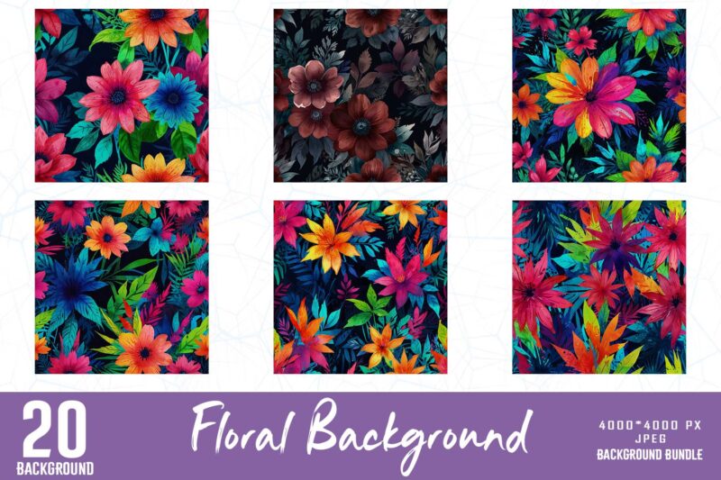 Trendy Retro Floral t-shirt design bundle of 20 designs
