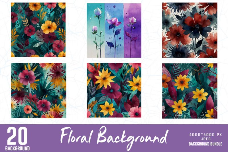 Trendy Retro Floral t-shirt design bundle of 20 designs