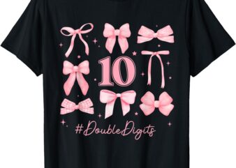 Double Digits Birthday Girl 10th Birthday Coquette Bow Pink T-Shirt