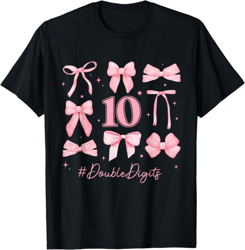 Double Digits Birthday Girl 10th Birthday Coquette Bow Pink T-Shirt