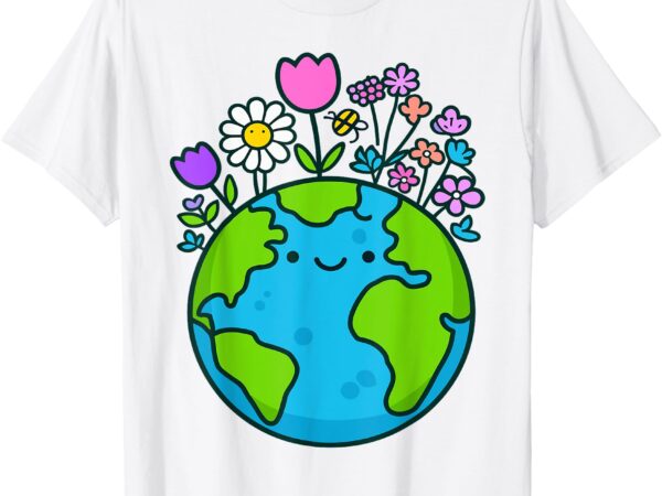 Earth day 2025 cute earth with floral funny design t-shirt