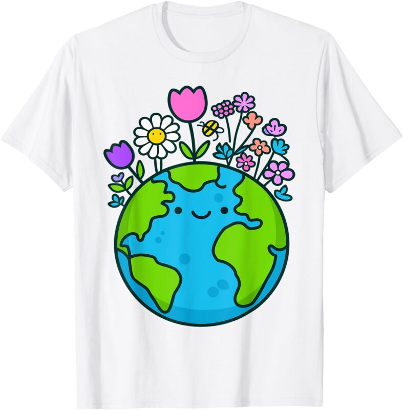 Earth Day 2025 Cute Earth with Floral funny Design T-Shirt
