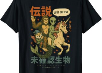 Funny Bigfoot Alien Unicorn Japanese Art Mythical Graphic T-Shirt