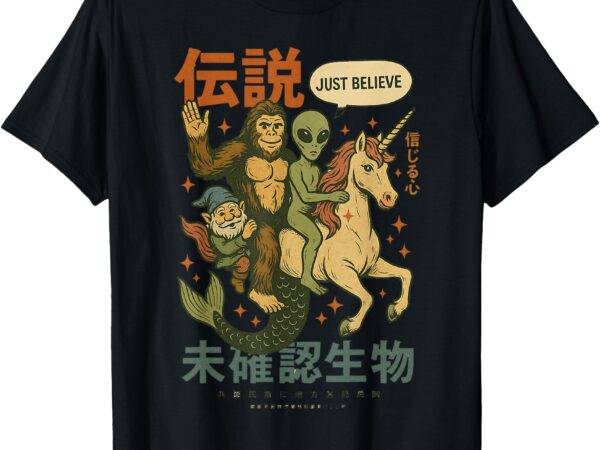 Funny bigfoot alien unicorn japanese art mythical graphic t-shirt