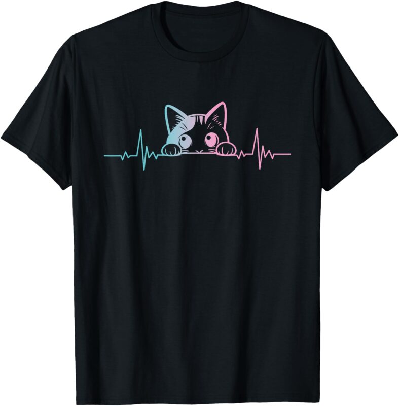 Funny Heartbeat Cute Cat lovers blue Eyes Cats T-Shirt