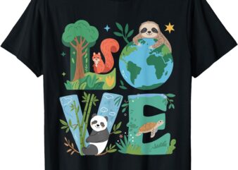 Love Earth Day Planet 2025 Anniversary Environmental Animals T-Shirt
