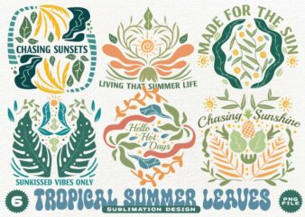 Tropical Summer Leaves Sublimation Designs Bundle