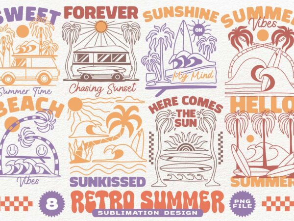 Retro summer sublimation designs bundle