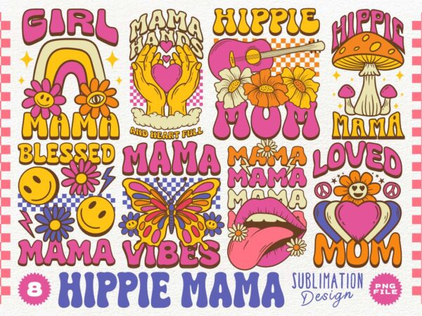 Hippie mama sublimation designs bundle png