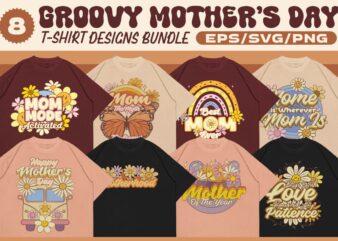 Groovy Mothers Day T-shirt Designs Bundle