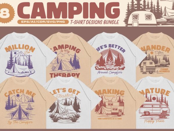 Camping t-shirt designs bundle