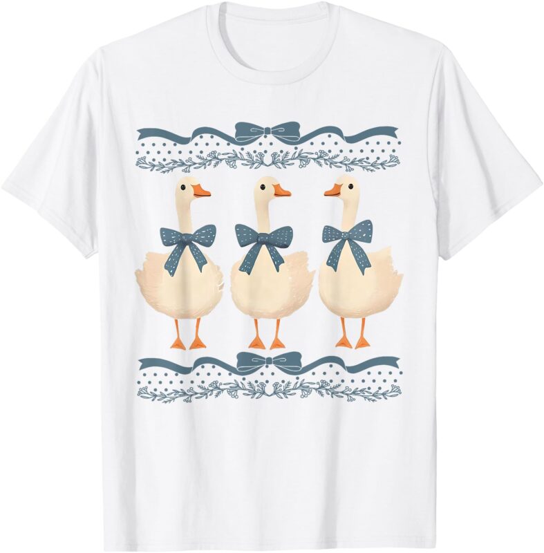 Mama Goose With Baby Geese Vintage Blue Ribbon Goose Lover T-Shirt