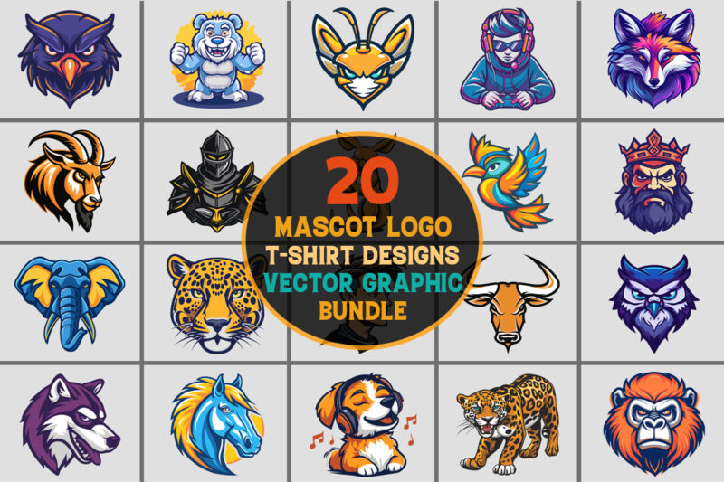 Mascot Logo T-Shirt Design Graphic Bundle