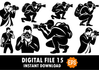 Set of Professional Photographer Silhouette Vector Illustration