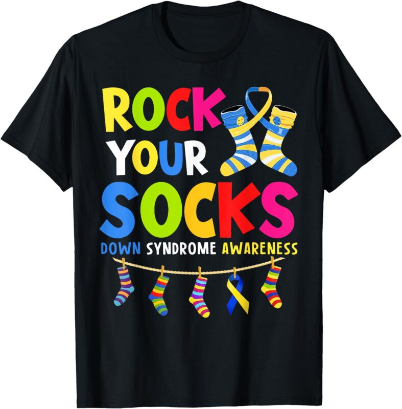 Retro Rock Your Socks Down Syndrome Awareness Men Women Kids T-Shirt
