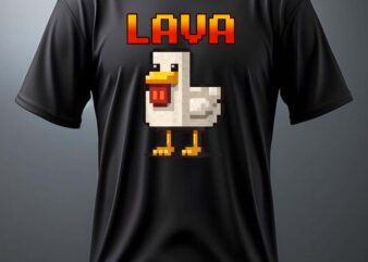 Funny pixel Chicken Gamer Chicken cooked in lava T-Shirt design