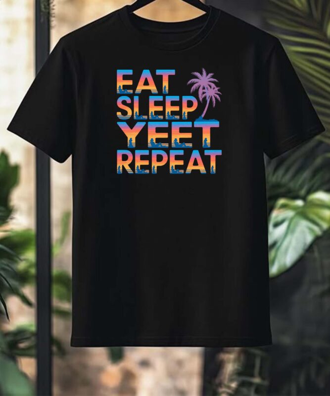 Funny Retro Eat Sleep Yeet Repeat Summer Vibes Vacation Long Sleeve T-Shirt Design