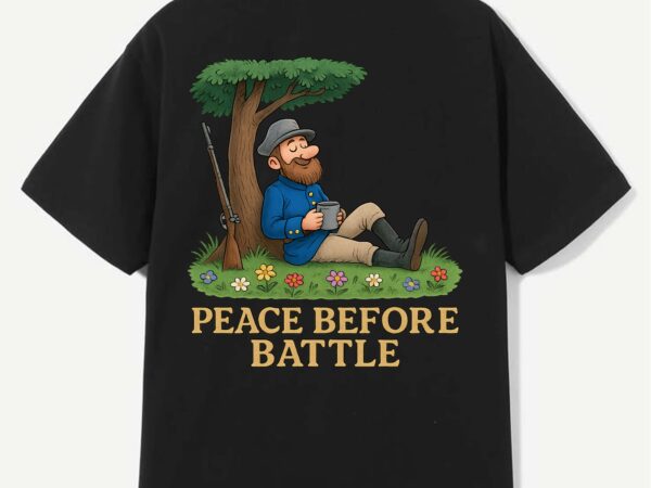 Peace before battle – funny vintage soldier resting cartoon tee design