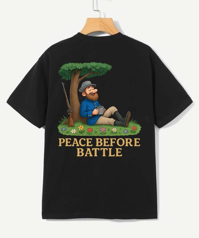 Peace Before Battle – Funny Vintage Soldier Resting Cartoon Tee design